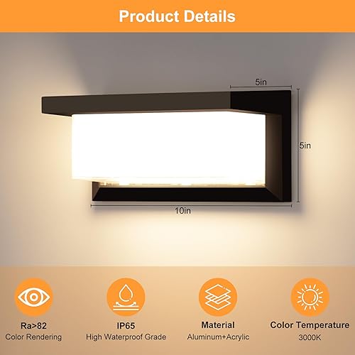 Miniatura 7 de Luz LED para porche de 18 W, 3000 K, moderna lámpara de pared para exteriores, 1800 lúmenes, cálida, antioxidante, montaje en pared, IP65,