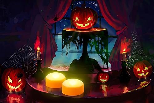 Miniatura 8 de Paquete de 2 luces LED de calabaza de Halloween con control remoto y temporizador, funciona con pilas, luz eléctrica parpadeante naranja para