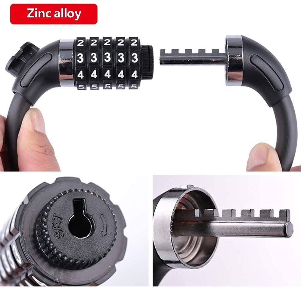 Candado de Cable para Bicicleta, combinación reiniciable de 5 dígitos de Alta Seguridad, núcleo Interior de 4,5 mm de Grosor y Cable de Acero Resistente, Negro, 1,2 m (Color: Negro; tamaño: 1,8 m)