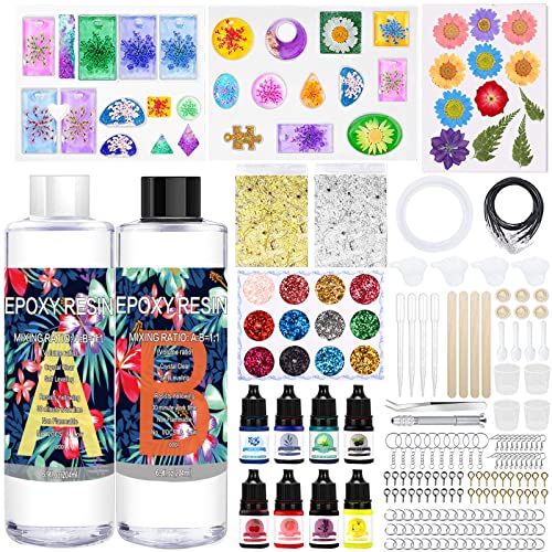 MUOIVG Resina Epoxi Kit 2 partes 400ml, Resina Epoxi Transparente Manualidades, Resina Epoxi Kit Fabricación de Joyas con Purpurina, Pigmento, para Bricolaje,Artesanía, hacer Colgante, Joyas, Llavero Cover