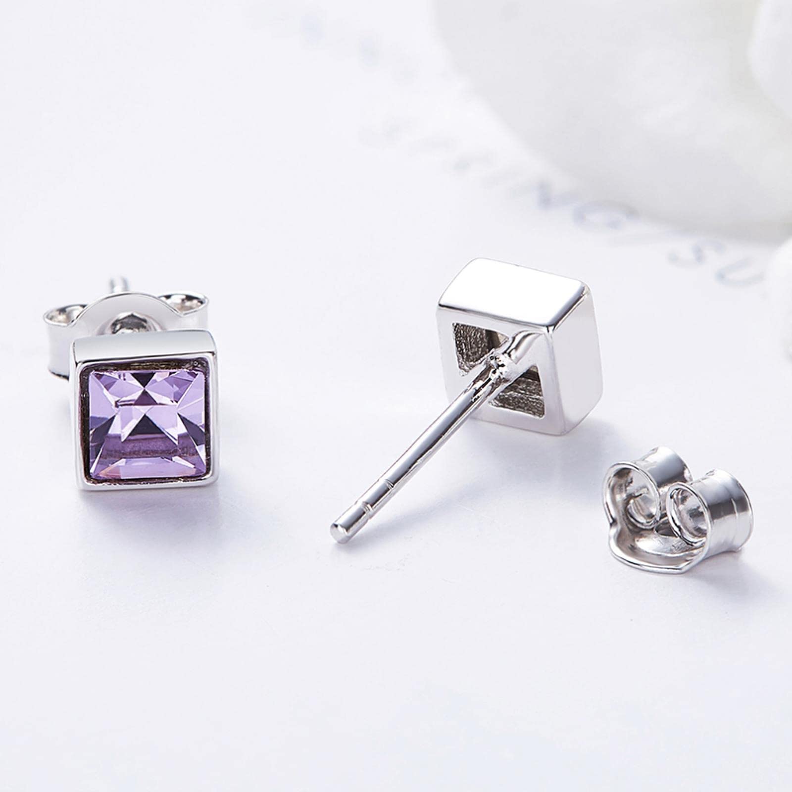 Orecchini a Bottone Orecchini in Argento Sterling 925 con Orecchini di Cristallo Blu Quadrati per Le Donne-Black Diamond