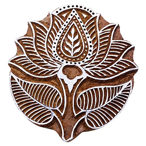 Lotus Block Print Wooden Textile Stamp Brown Hand Carved Printing Block