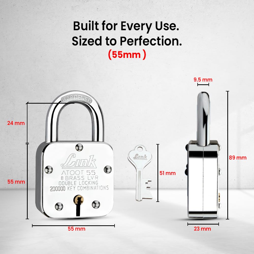 Link Atoot 55mm Padlocks 5Pcs Set | 2 Lakhs Key Combinatiosn | Steel Body | Hardened Shackle | 8 Brass Levers | Made in India | 3 Keys for Each Padlock — Amazon image 4