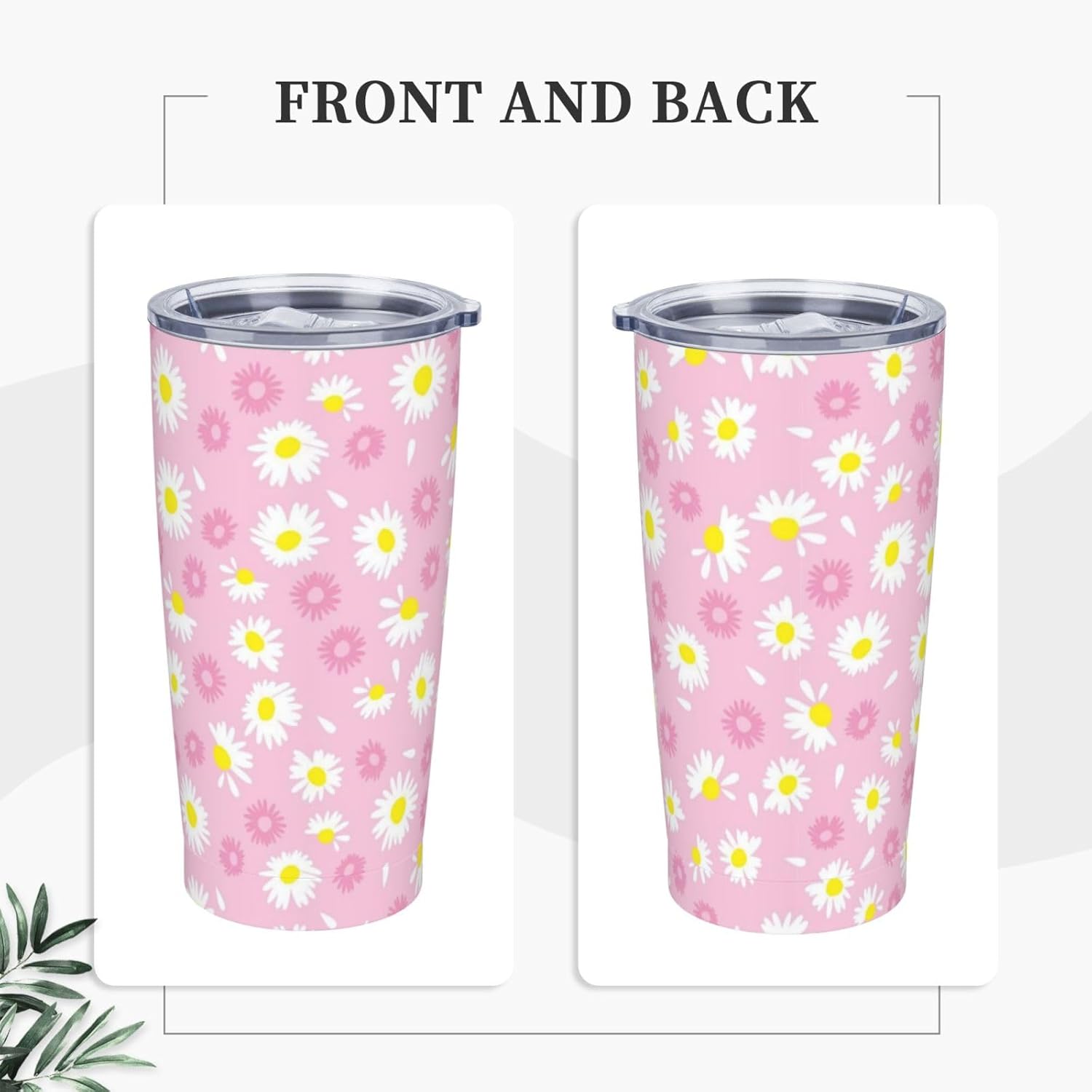 Daisy Flower Tumbler Cup with Lid and Straw, 20 oz Stainless Steel Insulated Travel Mug, Hot and Cold Water Bottle, Pink Floral Souvenir for Men Women - Image 2