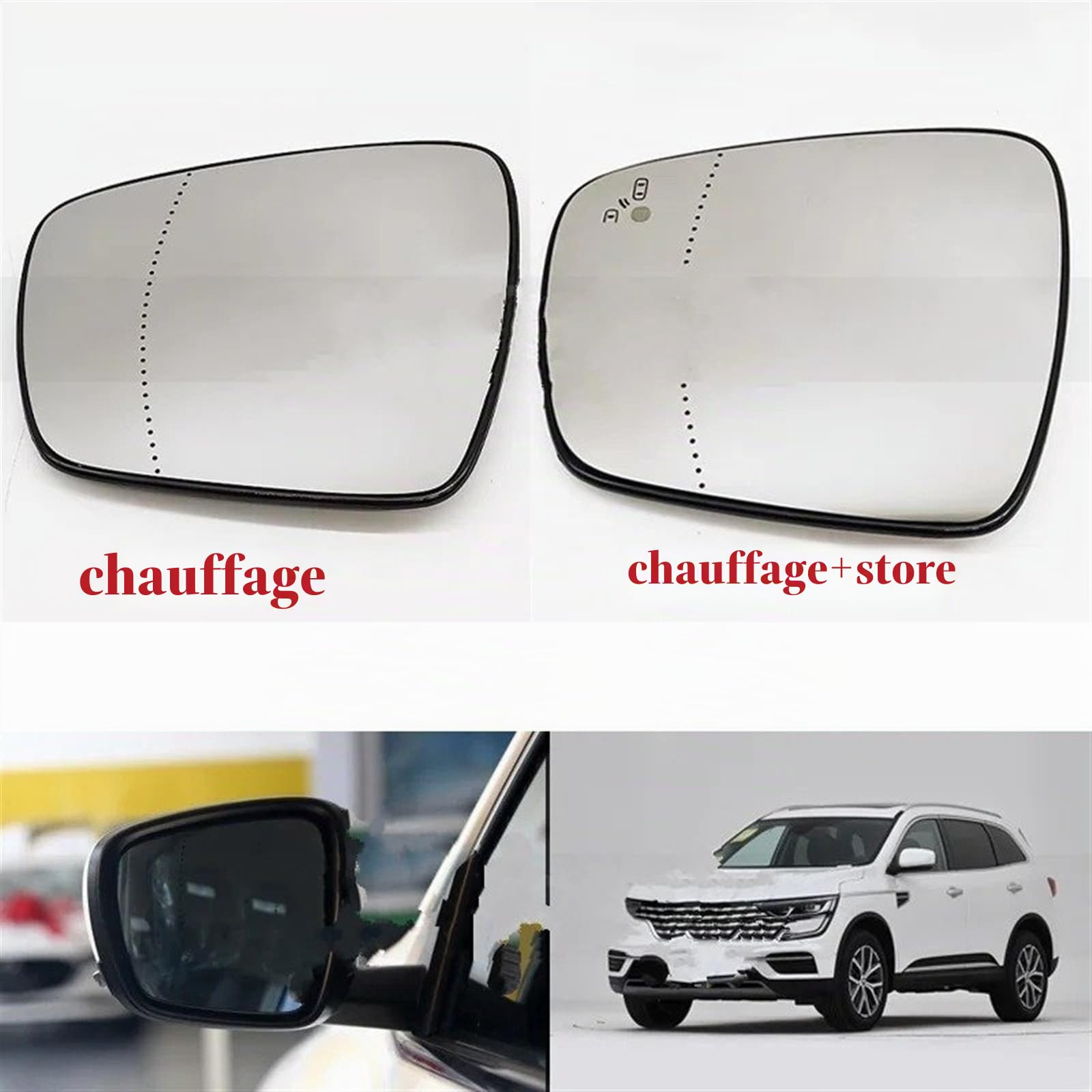 Verre de Rétroviseur Pour Koleos pour Kadjar 2015 2016 2017 2018 2019 Rétroviseur latéral Lentille de rétroviseur Chauffage Angle mort Verre Miroir Lentille Verre de Rétroviseur Gauche(Left heat and b