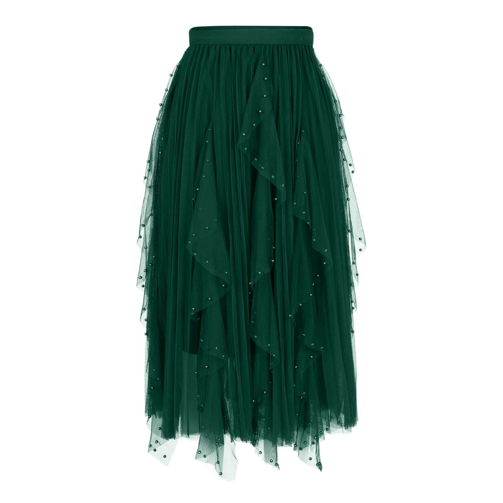 Tulle Skirts for Women A Line Fairy Tiered Skirt Midi Length High Elastic Waist Ruffle Mesh Fashion Long