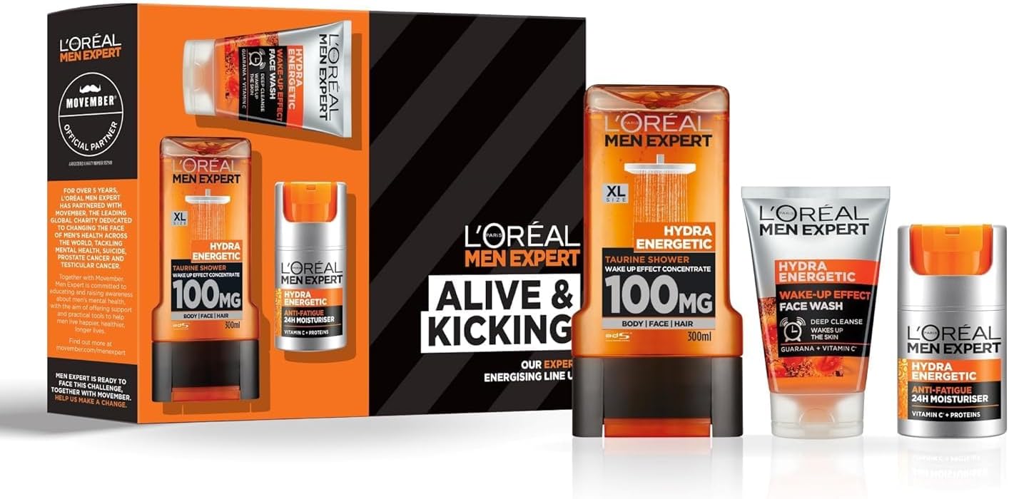 L’Oréal Paris Men Expert Alive & Kicking Gift Set voor Him, Energising Face & Body Skincare Routine, cadeauset voor mannen
