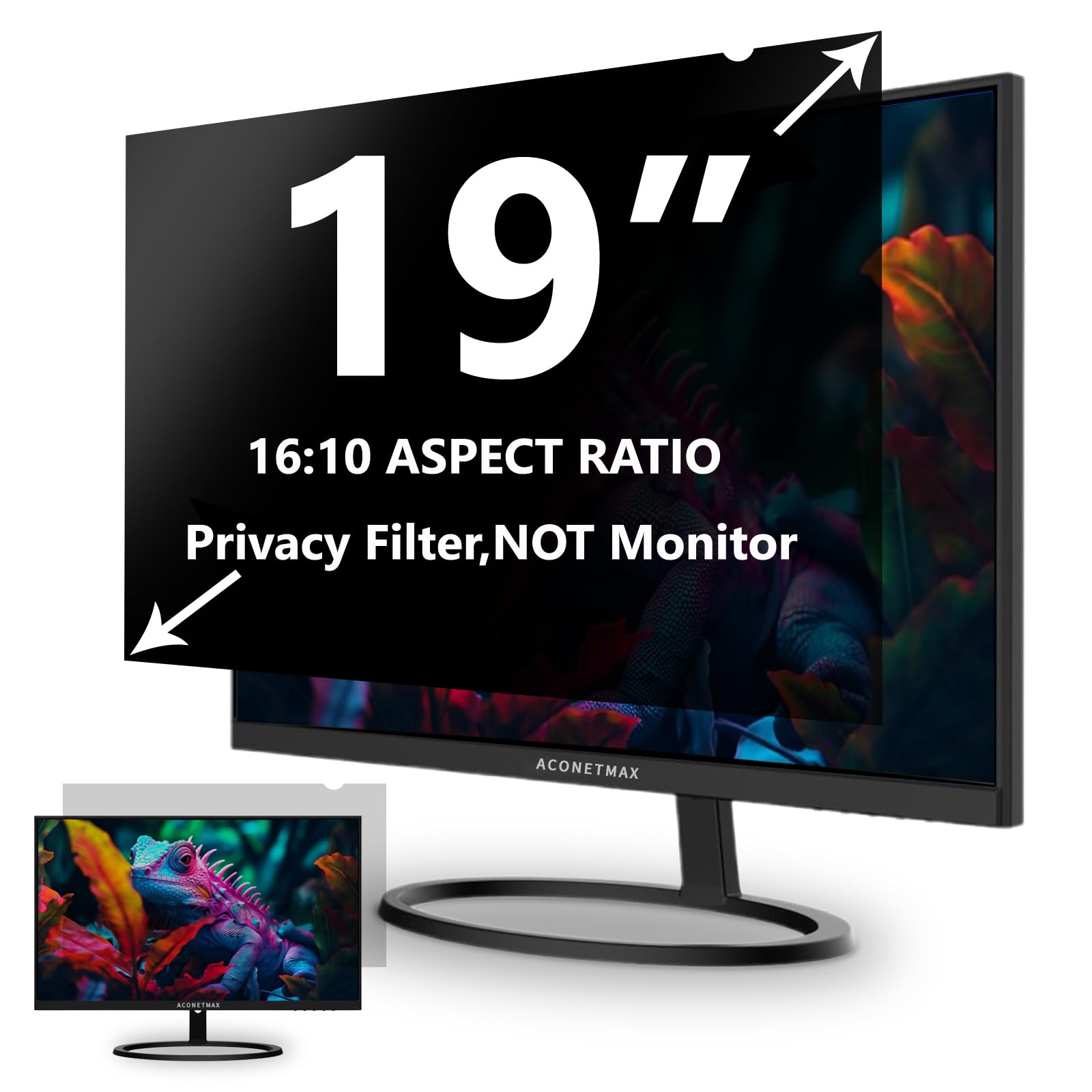19 Inches Privacy Screen Filter for Computer 16:10 Widescreen Monitor | Privacy Shield | Anti Glare & Blue Light Filter | Eye Protection | Anti-Scratch Protector Film