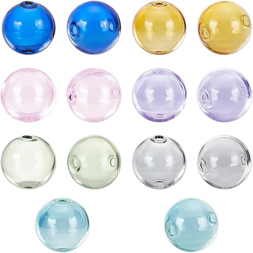 Miniatura 1 de NBEADS 14 piezas de 7 colores mini globo de vidrio hueco, bolas transparentes redondas de 0.66 pulgadas, colgantes de bola de deseos de doble