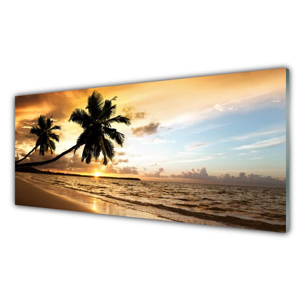 Tableau mural moderne paysage de mer et palmiers - Impression sur verre trempé Tulup 125x50