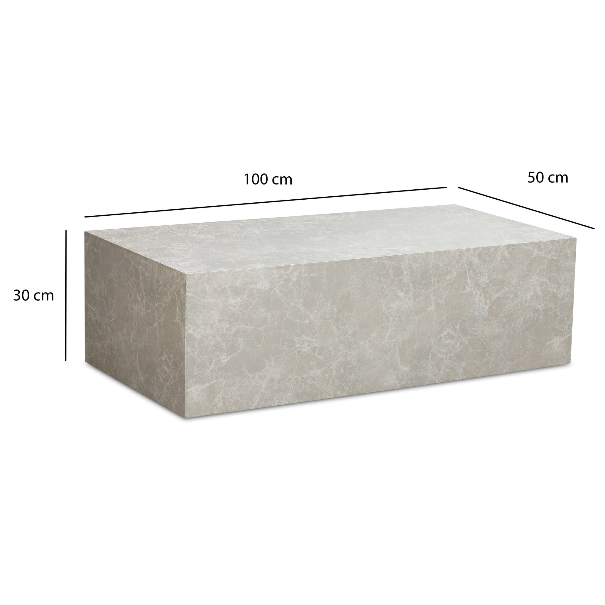 Wohnling Couchtisch MONOBLOC 100x50x30 cm in Stein-Optik Sandfarben, Design Wohnzimmertisch Cube Rechteckig, Lounge Sofatisch Beige Küche, Haushalt & Wohnen