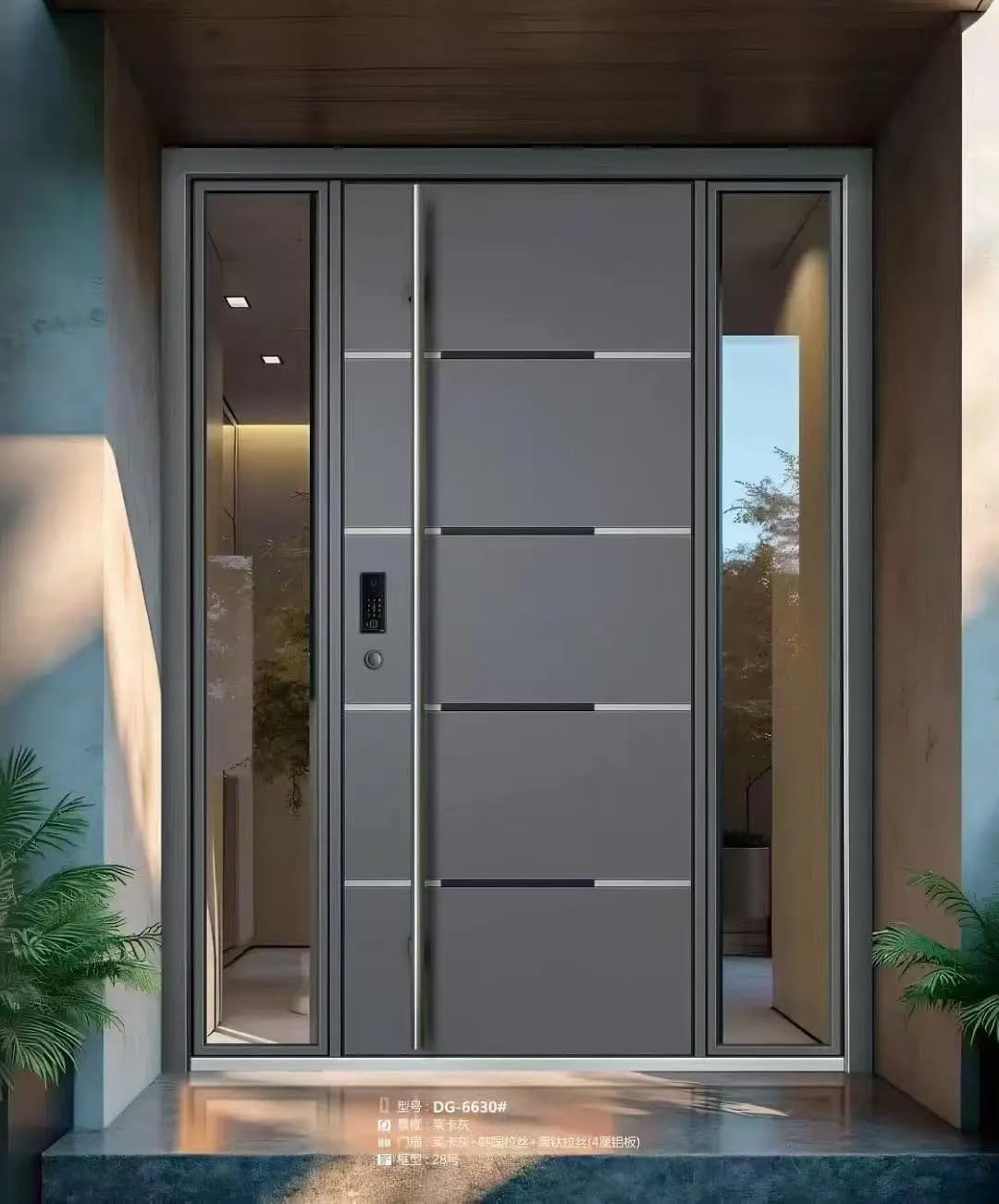 Modern Aluminum Pivot Entrance Door, Security Entry Door, Gray, Sleek Contemporary Style Price per Square Meter