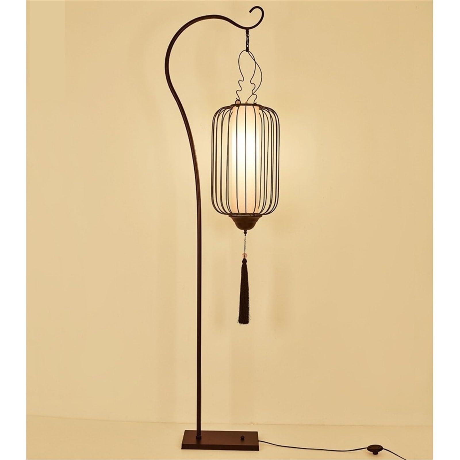 Soggiorno Lampada da terra vintage tessuto braccio curvo base metallo