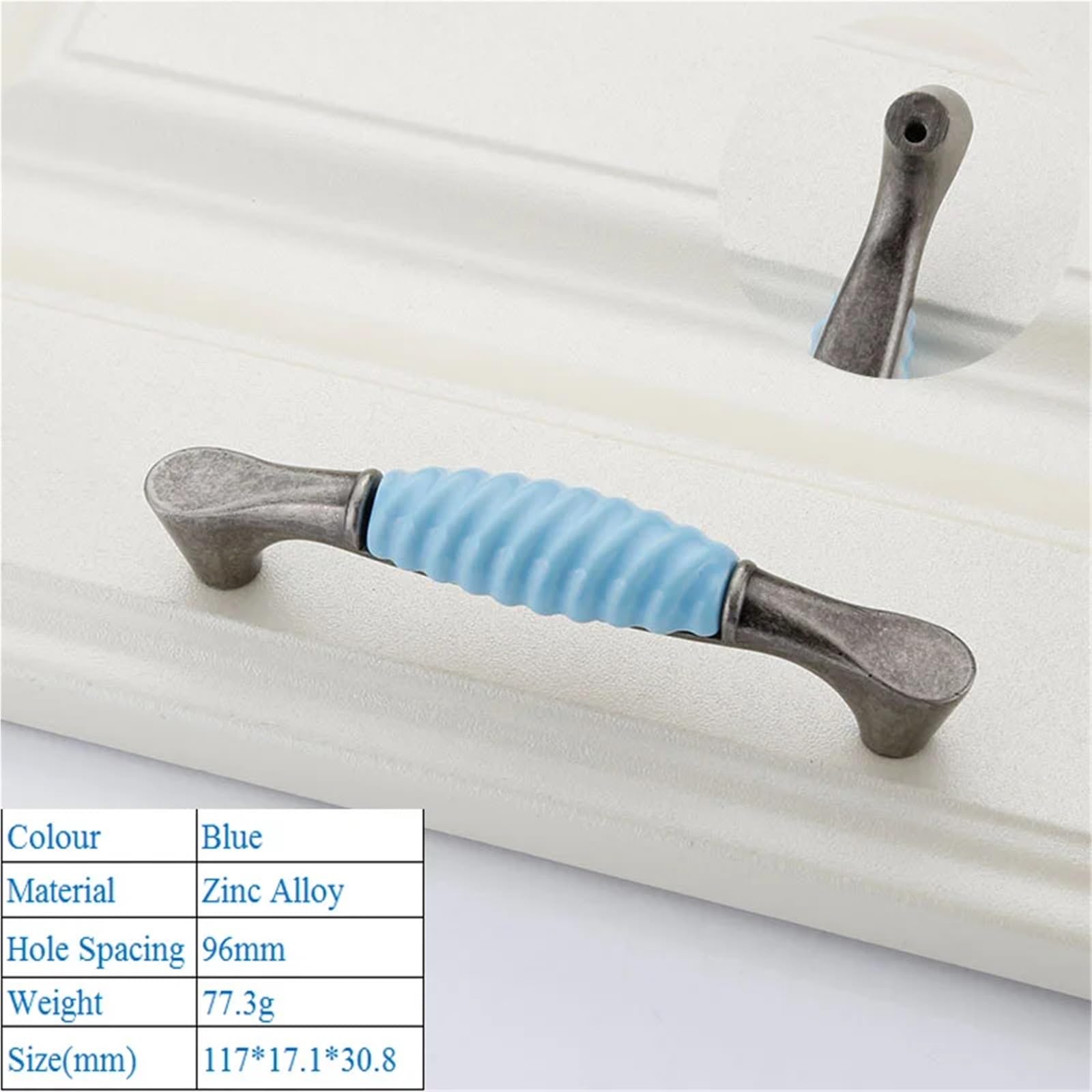 DFLPBHAV Ceramic Zinc Alloy Decorative Furniture Knobs Cabinet Wardrobe Door Handle Matte Blue Drawer Flush Handles Hardware 1Pcs(6121-96mm)