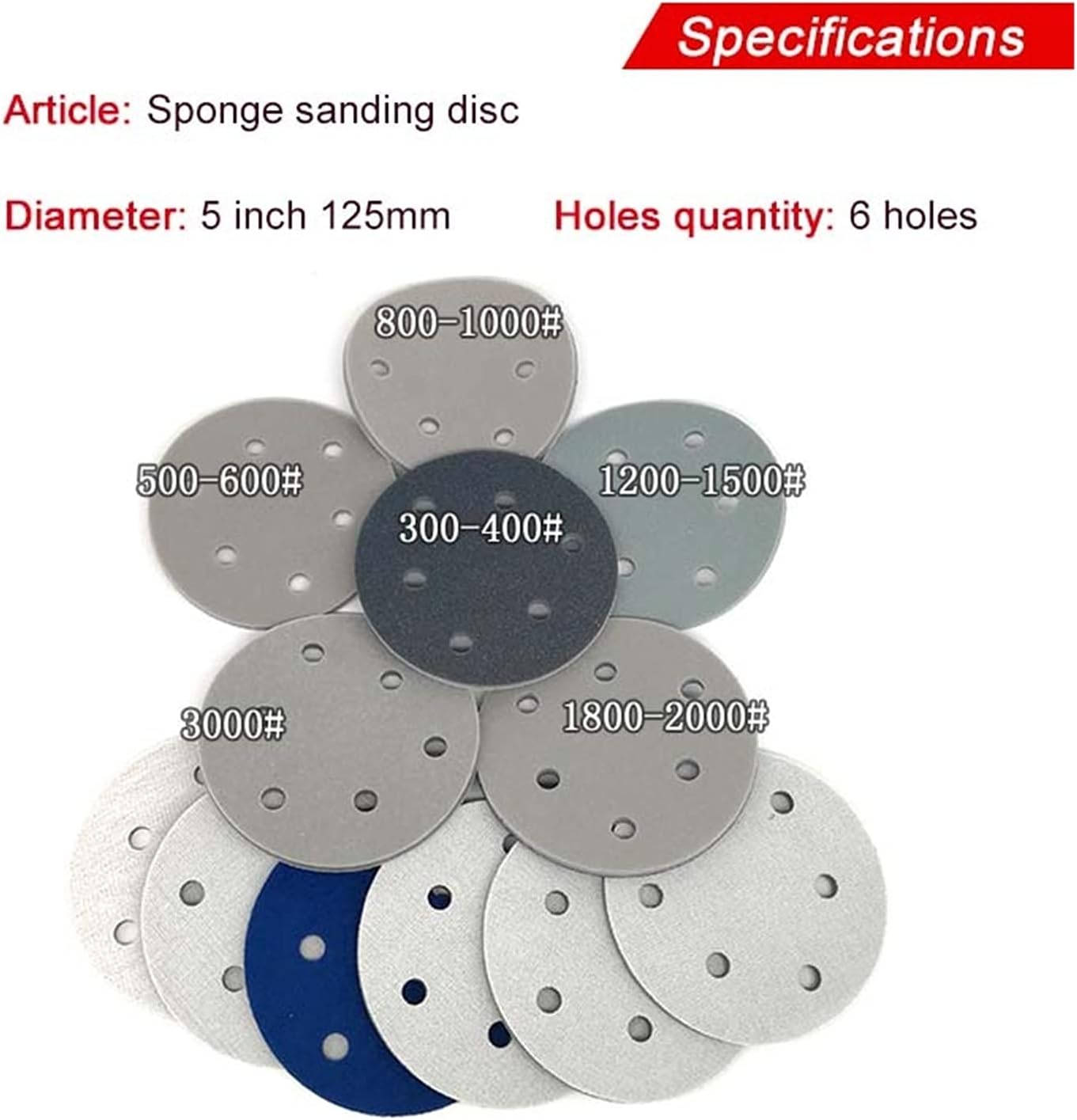 Sander Sandpaper 12PCS 5-inch 125MM 6-hole Sandpaper Sponge Sandpaper For Sanding Disc Hooks And Rings 300-3000 Coarse Sand, Used For Polishing Abrasive Tools (Grit : 500 600)