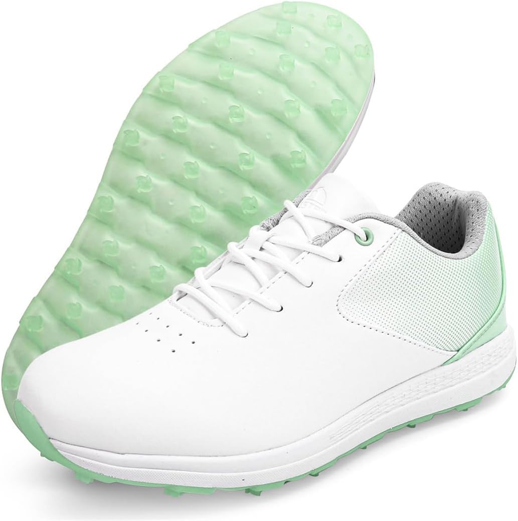 DAMANDO Women's Golf Shoes, Spikeless Golf Trainers Waterproof Breathable Golf Sneakers Lace Up Golfing Sports Shoes