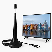 Antena de TV Digital Interna e Externa 4K HDTV UHF/VHF/FM, à Prova d’Água, Base com Imã e Cabo de 5m – Compatível com TVs Samsung, LG, Philco, Philips, AOC, Smart TV, LED, LCD