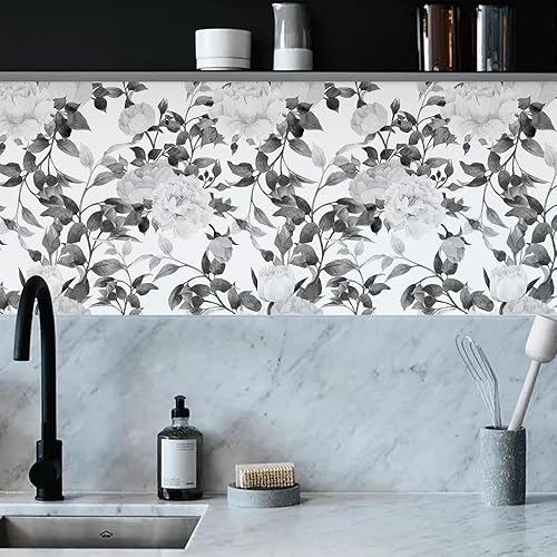 Miniatura 5 de Papel tapiz floral para despegar y pegar, papel tapiz autoadhesivo extraíble de vinilo con flores para decoración de dormitorio, pared del hogar