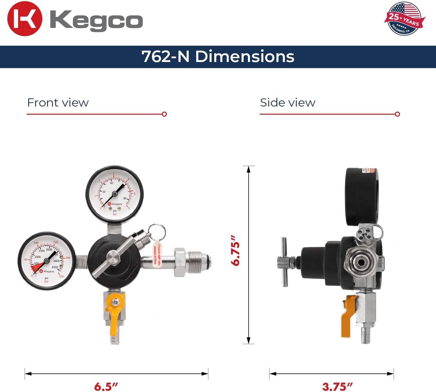 Kegco Commercial Grade Double Gauge Primary Kegerator Nitrogen Gas Regulator