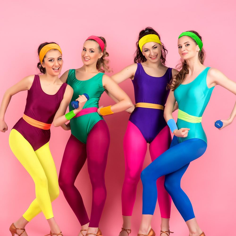 15 Pièces Bandeau Fluo Années 80 Et Serre-Poignets - Accessoires Rétro Sport Pour Fête Carnaval