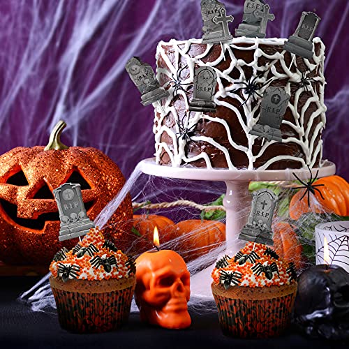 Whaline 24Pcs Halloween Cupcake Toppers 8 Designs Tombstone Graveyard Cake Toppers Scary Cupcake Decoration Table Centerpiece Sticks Appetizer Picks For Party Supplies #TOP4
