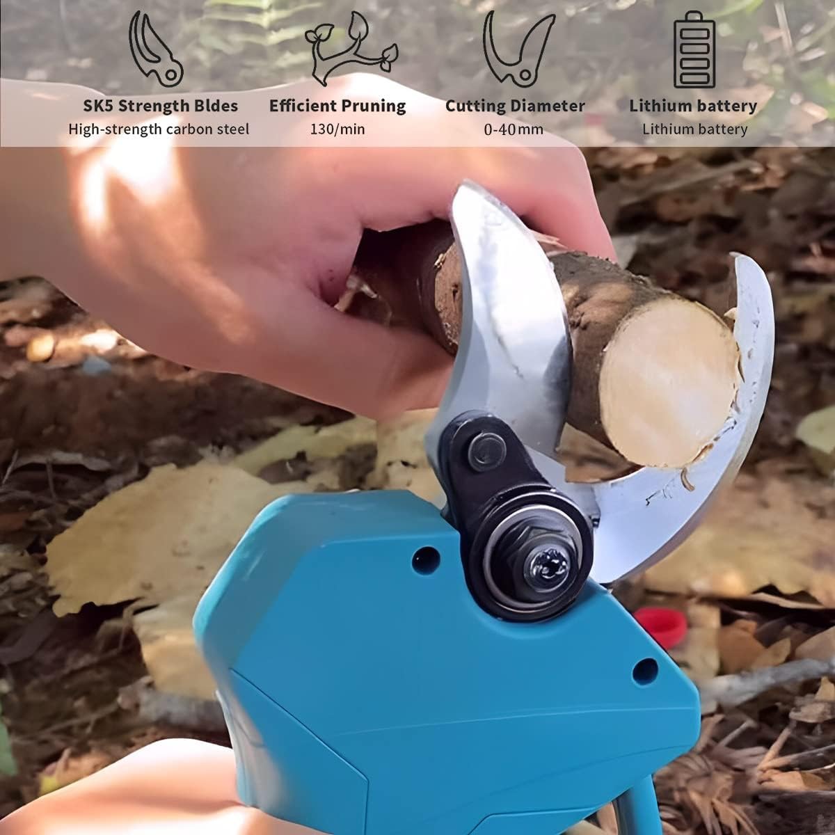 Tijeras De Podar Eléctricas, Podadora Eléctrica con Poste Telescópico, Diámetro De Corte De 40 Mm, Batería De Litio Recargable De 2 Piezas, Kit De Tijeras De Podar De Arbustos