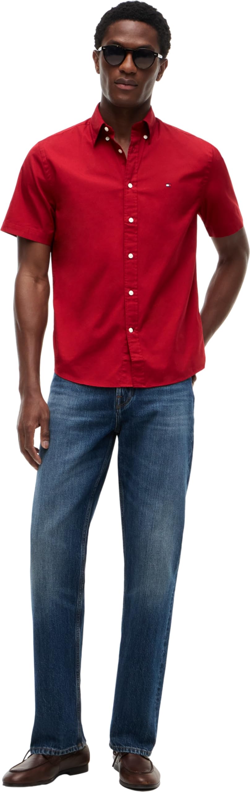 Tommy Hilfiger Uomo Camicia Flex Poplin Solid Maniche Corte