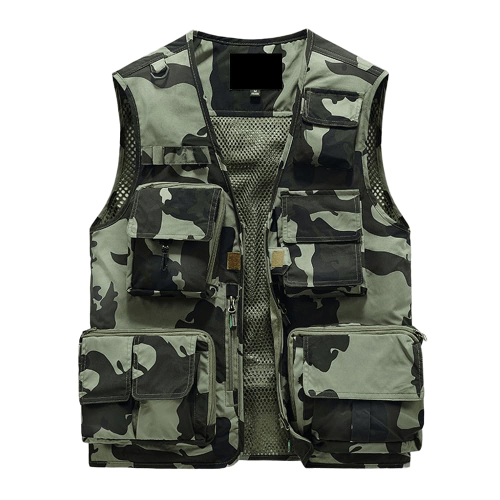 Lilychan Mens Utility Casual Fishing Vests Outdoor Vest Multi Pockets Cargo Vest Travel Hunting Camping Tactical Outerwear