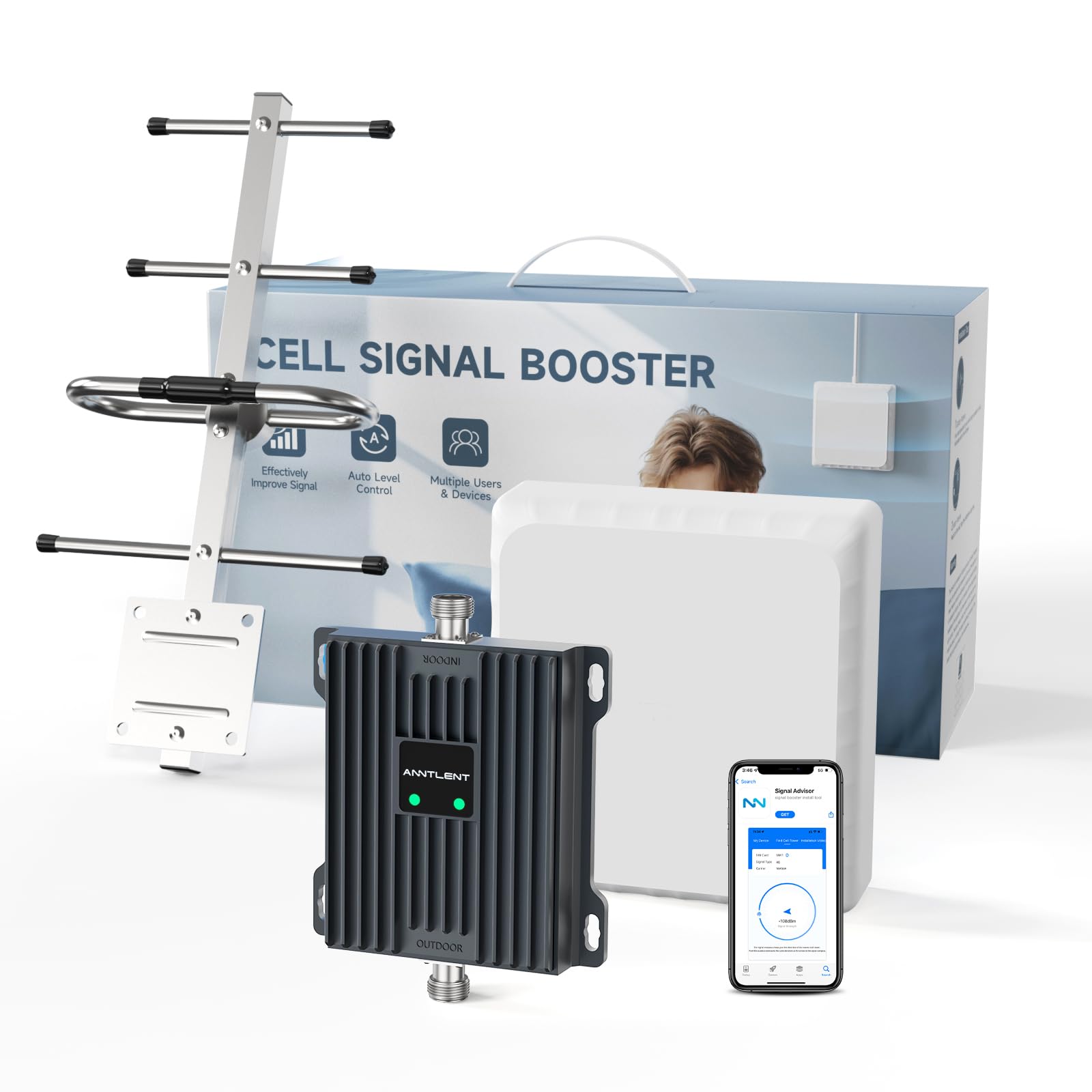 ANNTLENT Amplificador de Cobertura Movil en Banda 20/8 (800/900Mhz) 4G LTE 3G 2G gsm, Repetidor de Señal Celular Antena Compatible con Todos los Operadores, Repetidor para el Hogar Oficina Campo