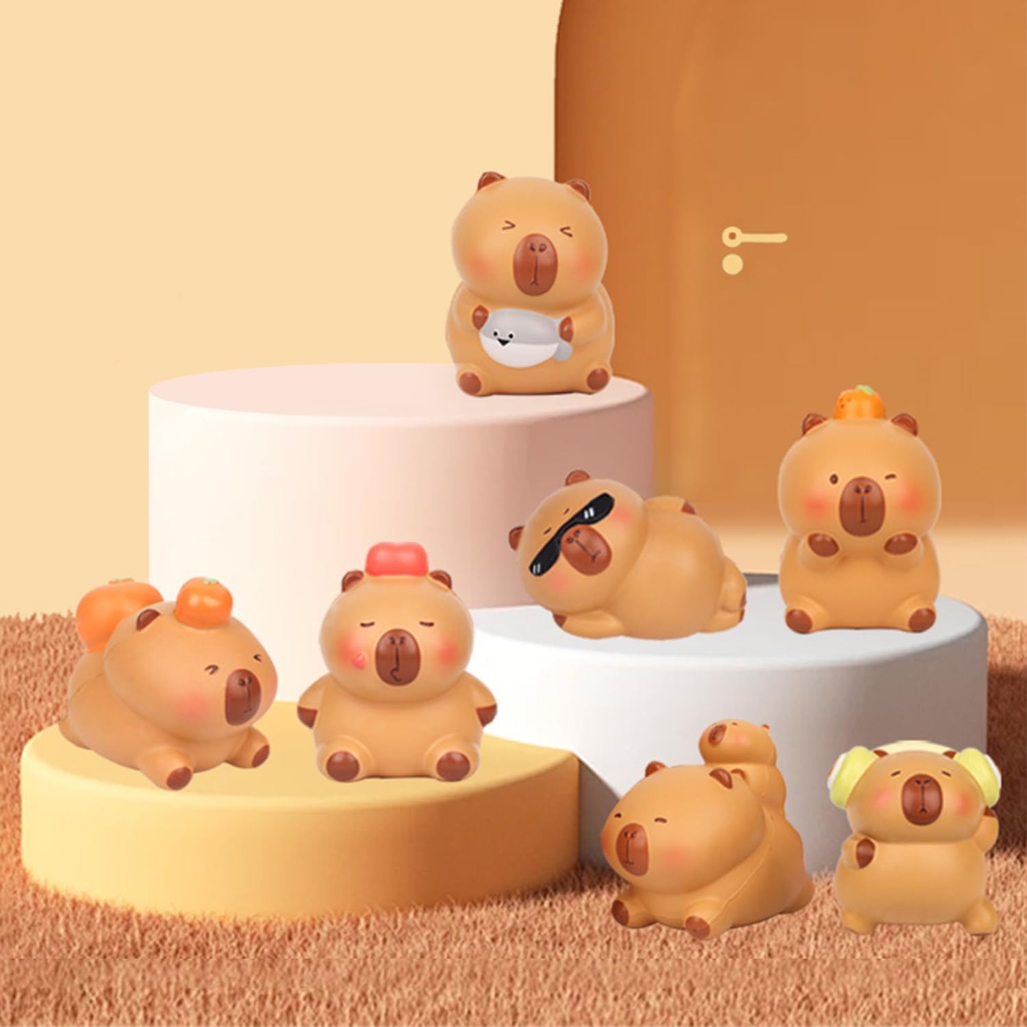 Capybara Squeezable Series Blind Box Figure, Random Design Animal Figures Collectible Toy, Cute Stress Relief Simulation Squeeze Toy for Gift (3.54-4.72'' H)