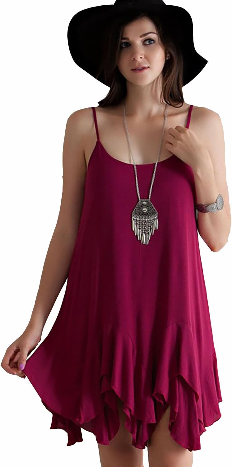Entro Womens Bohemian Ruffle Dress Small Berry