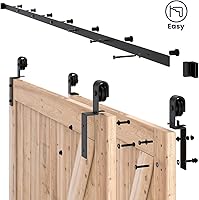 Vista 5 de SMARTSTANDARD 9 Feet Bypass Sliding Barn Door Hardware Kit - for Double Wooden Doors-Single Track - Smoothly & Quietly - Easy to Install-Fit 96