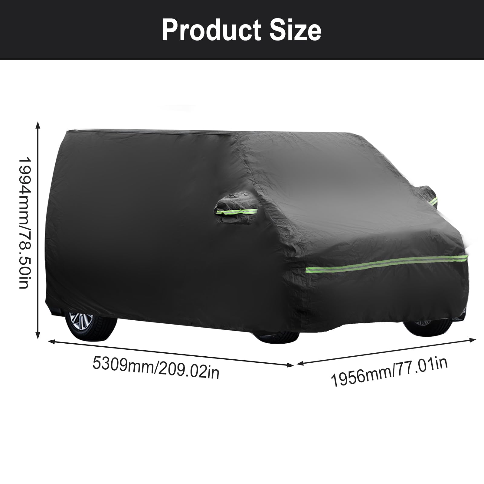 Opaltool Auto Baeschermhoes voor VW T5 T6, LWB Waterdichte Volledige Autohoes met Zijdeur Rits, Slot en Winddichte Banden voor Zon Sneeuw Regen Stofbescherming