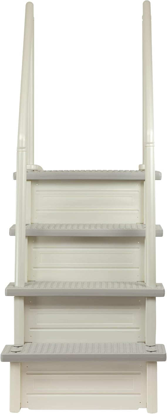 Aqua Select Everest in Pool Steps | Pearl White w/Cloud Gray Treads | for Above Ground Swimming Pools | Mount to Decks 48 to 54 Inches | Stairs Capacity Up to 350 Pounds