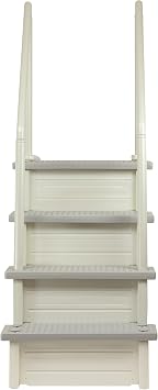 Aqua Select Everest in Pool Steps | Pearl White w/Cloud Gray Treads | for Above Ground Swimming Pools | Mount to Decks 48 to 54 Inches | Stairs Capacity Up to 350 Pounds