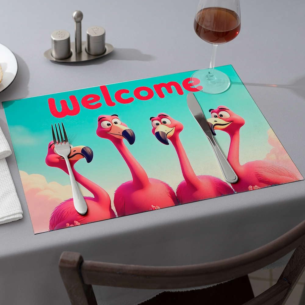Sets de table flamants roses motif d&eacute;coratif et lavable pour repas de salle &agrave; manger