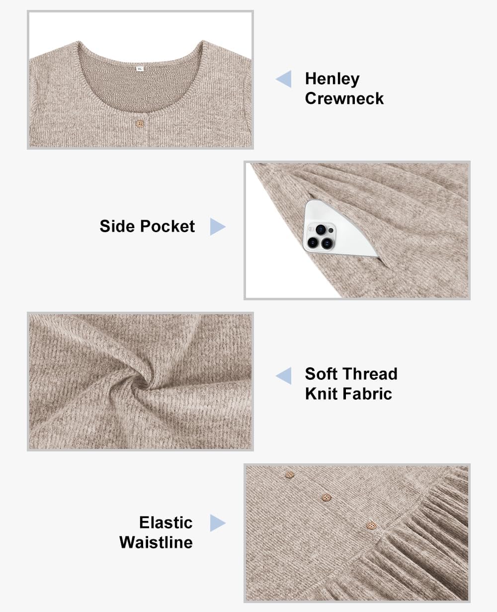 CARCOS Plus Size Sweater Dress Long Sleeve Henley Crew Neck Pullover Casual Fall Winter Knit Midi Dresses with Pocket XL-5XL - Image 5