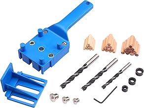 Juego de 41 plantillas de tacos de madera de mano, para taladros de 6/8/10 mm, perforadoras rectas para carpintería, juntas de clavijas, guía de taladro, funda de metal, color azul