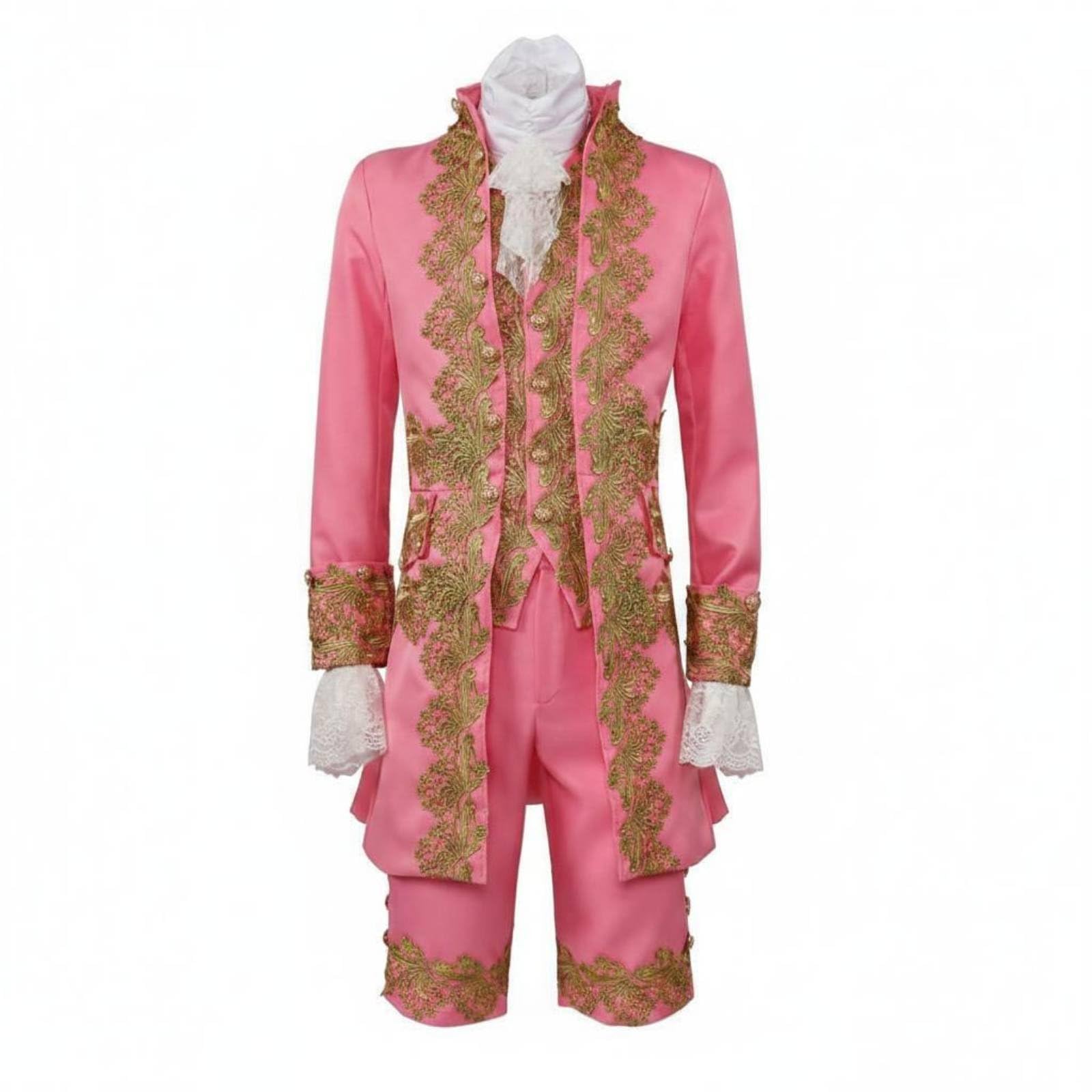 merishopp Halloween Medieval Prince Costume Cosplay Royal Prince Outfit Stage Performance Vintage Royal Suit Retro Design for Men, Pink, S-picture-51