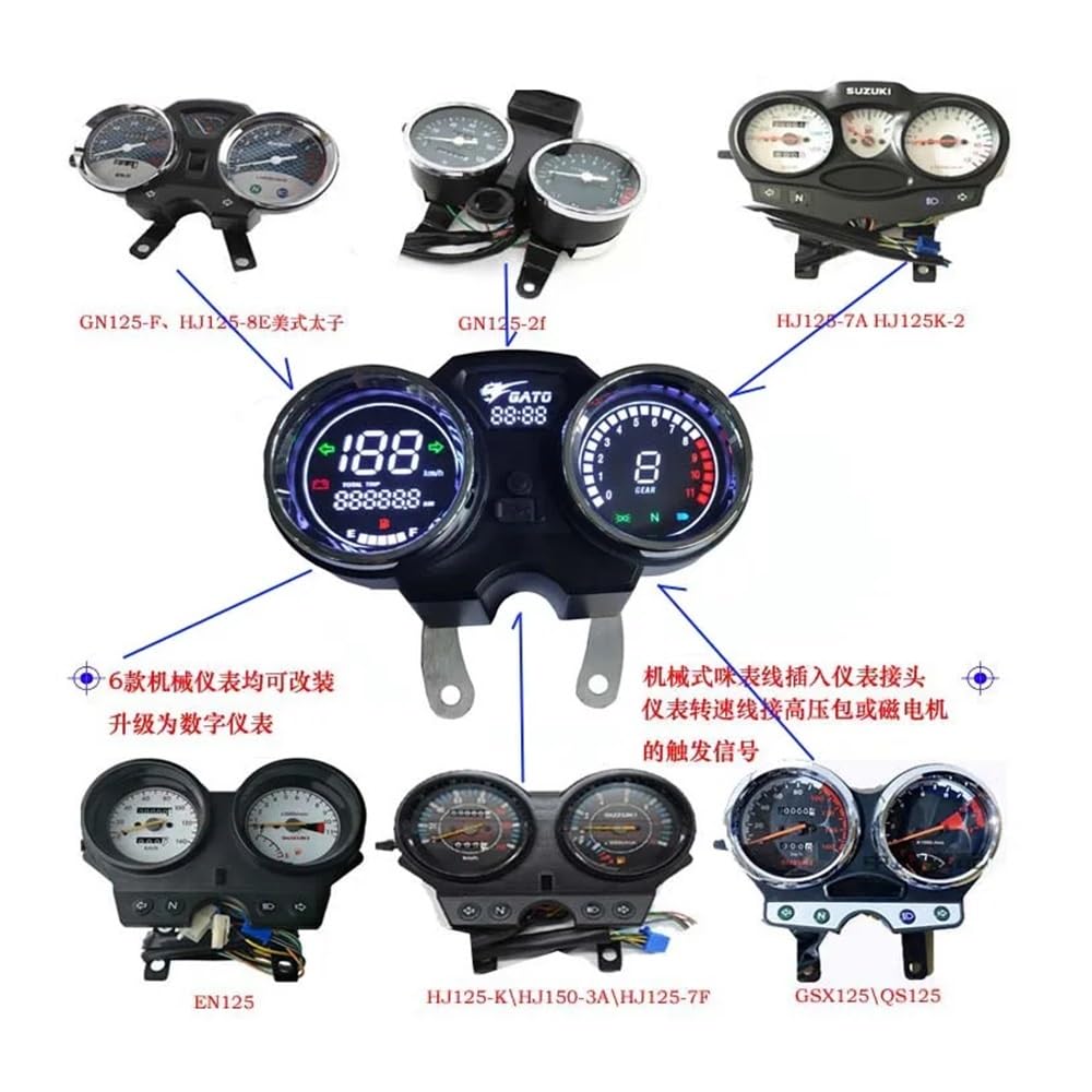 Cuentakilómetros digital para motocicleta, tacómetro y odómetro para GN125, GN150, GN 125, EN125, GSX125, QS125, Yes125. Instrumento digital para motocicleta.