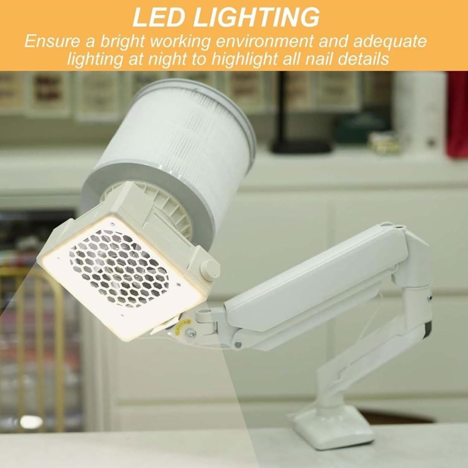 Aspirapolvere Da Tavolo Con Braccio Girevole A 360° E Luce LED, Aspirazione Regolabile, Ventola Aspirapolvere Professionale Per Studi, Saloni E Uso Personale