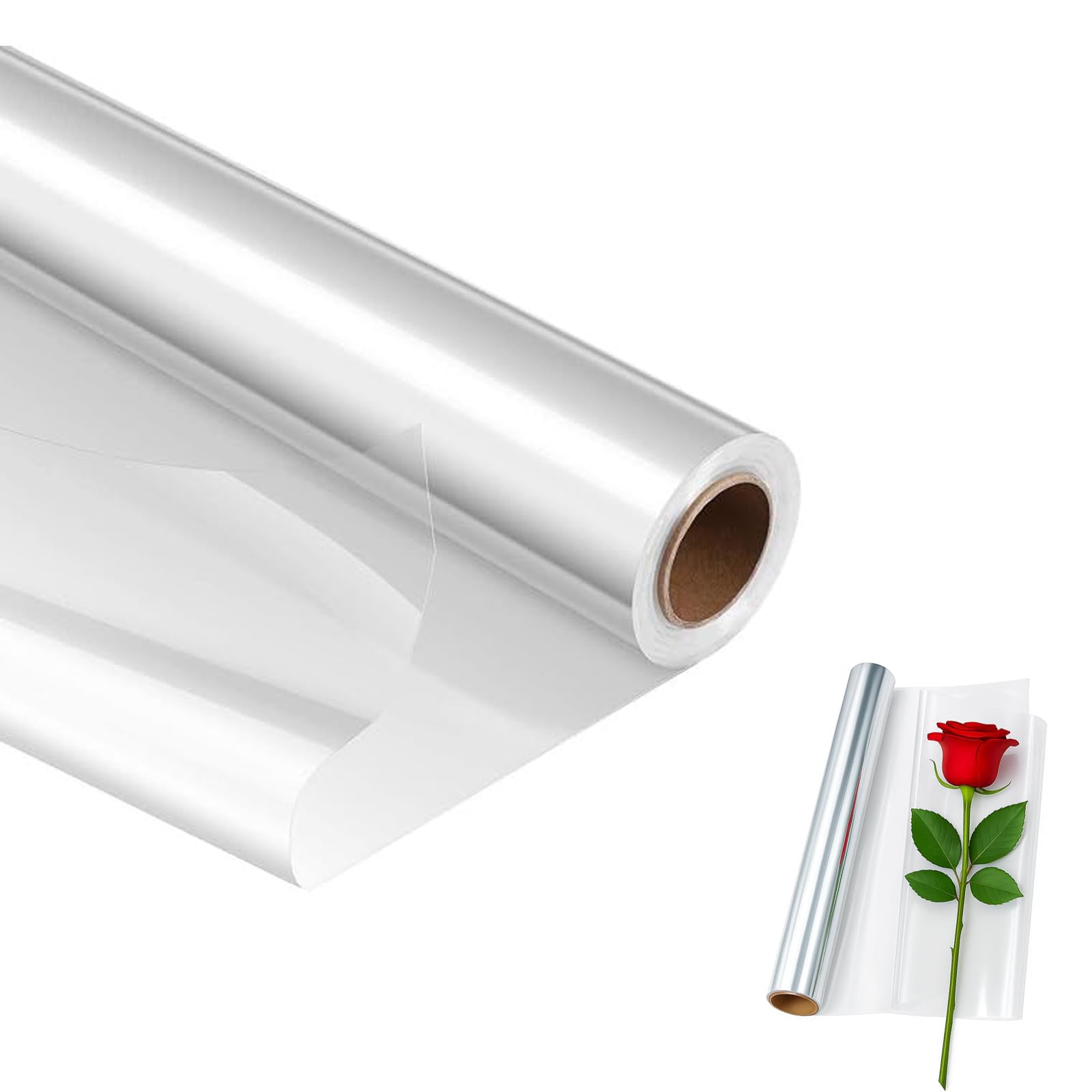 OYUUJII Cellophane Wrap Roll,40CM x 15M Clear Cellophane Wrap for Hamper 3 Mil Thick Florist Gift Wrapping Paper Roll for DIY Gift Florist Bouquets Basket Hampers Crafts & Holiday Gifts