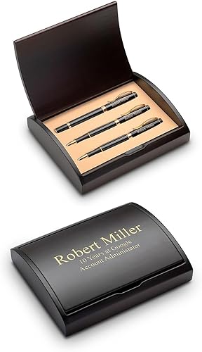 Miniatura 1 de Executive Gift Shoppe | Juego de regalo personalizado con lápiz y bolígrafo de tres piezas grabado con láser con caja de madera de cerezo