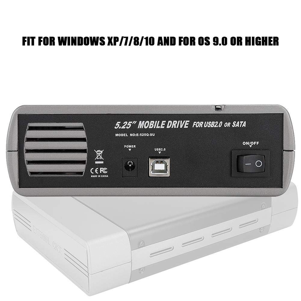 Boîtier de Lecteur Optique 5,25 Pouces - USB Externe 2.0 Lecteur DVD SATA Disque Dur Portable Accessoires pour Windows XP/7/8/10 et pour OS 9.0(UE)