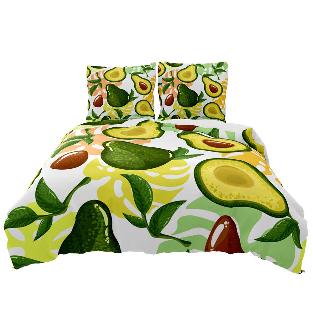 Fansu Boys Green Avocado Elegant Bedding Duvet Cover Sets 3D, Complete Set Duvet Cover Pillowcase, Polyester Microfiber Zip Easy Care Single Double King Size Bed - Fruit Print (,135X200cm(3Pcs))