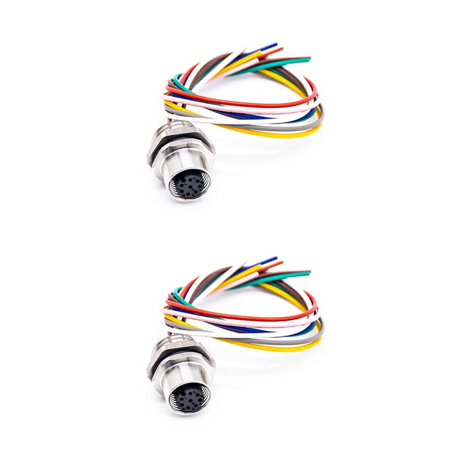 keisnoaja2 Pcs M12 Female Straight 8 Pins Connector Aviation Socket Shielded Electrical Cable, Sensor Receptacle M12 8 Pin Waterproof Connector A Coded Female Straight Back Mount Wiring (0.2M)