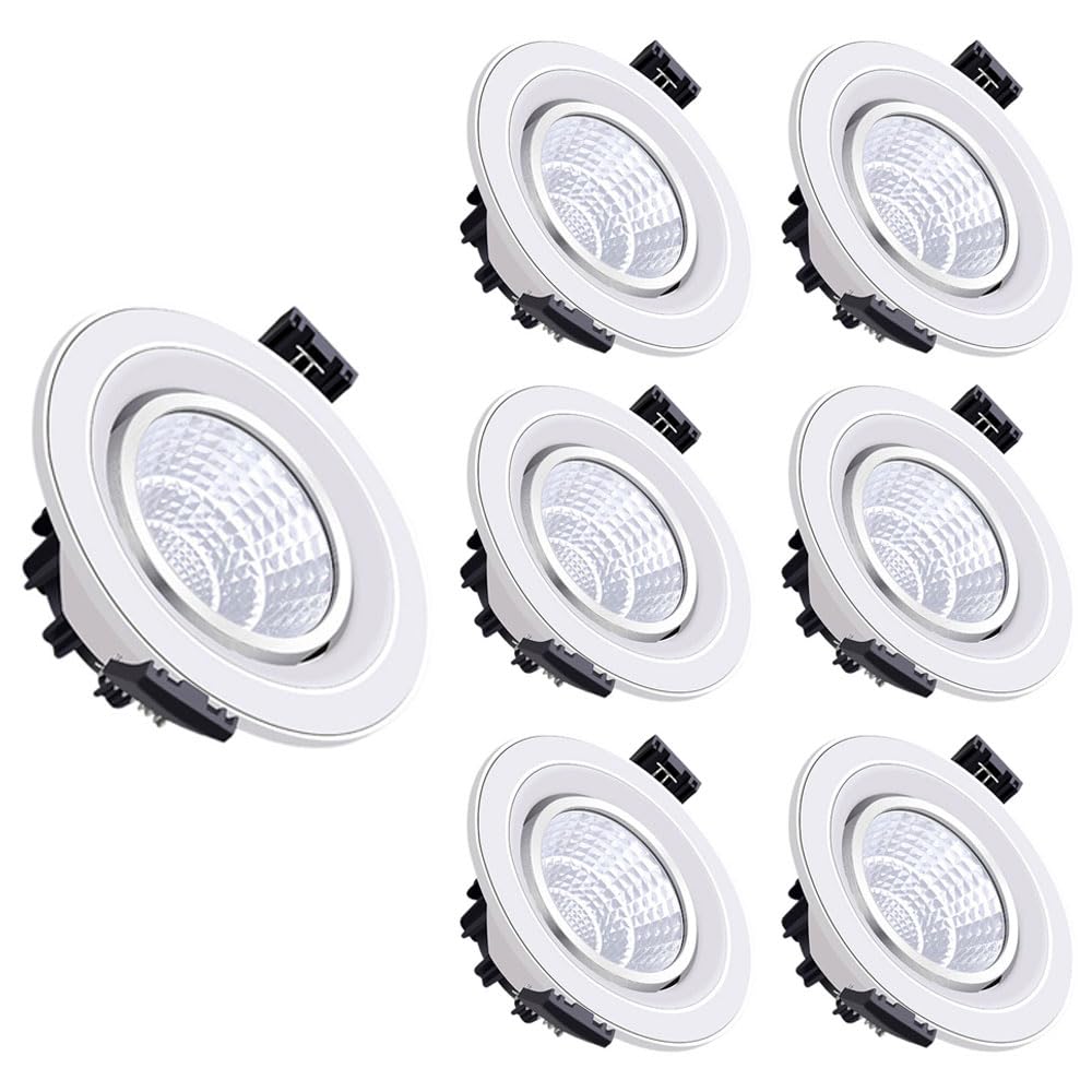 Paquete De 7 Focos Led COB Empotrables De 6 W con Ángulo Ajustable Y Antideslumbrante para Techo De Sala De Estar, 3000 K/4000 K/6000 K (Opcional),A-3000K