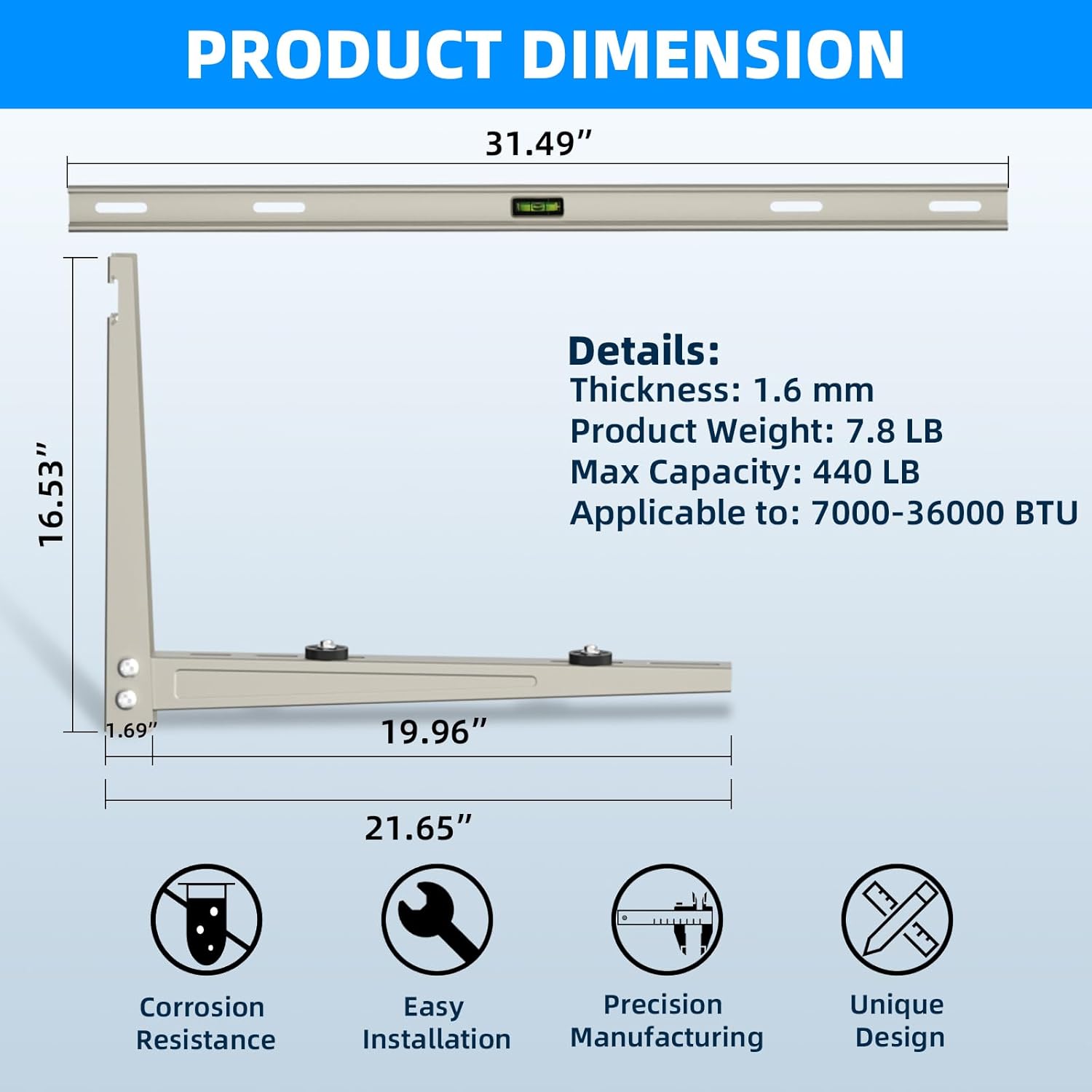 XKV Quick-Install Heavy-Duty Wall Bracket for 7000-36000 BTU Split Air Conditioner ,HVAC, Compressor, Heat Pump System,Max 440 LB Capacity,Outdoor Pre-Drilled Holes Design