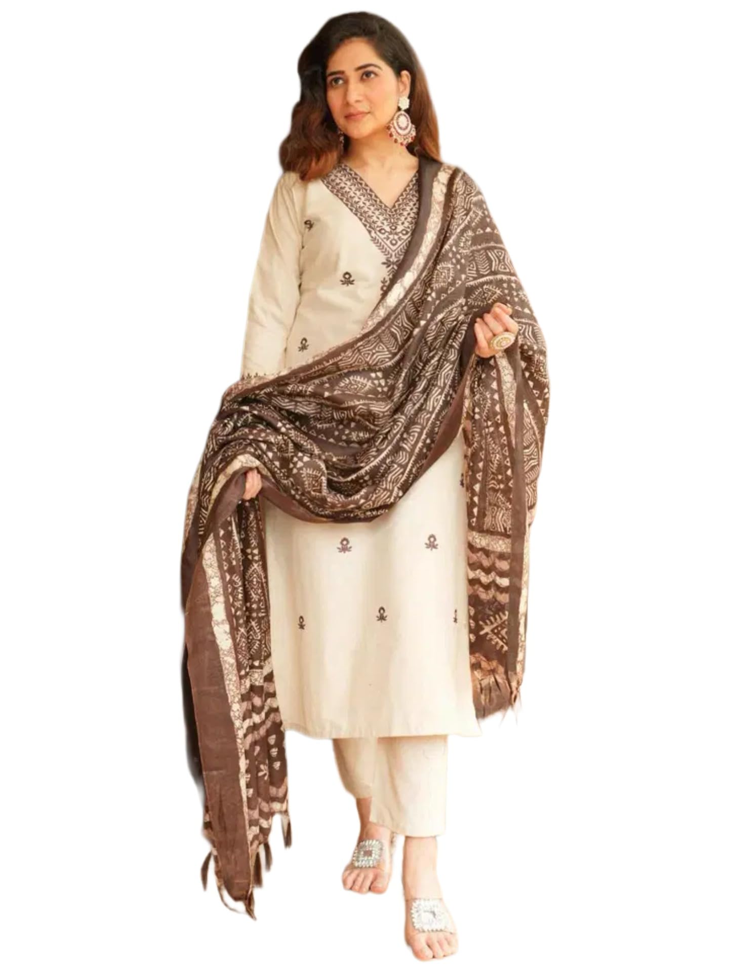 Kurta Set Women Viscose Embroidered | Kurti Set Woman | Kurta Pant Dupatta 3 Piece Outfit | V Neck 3/4 Sleeve Regular Fit Ethnic Wear Ladies Dress Stylish Traditional Clothing-image-15