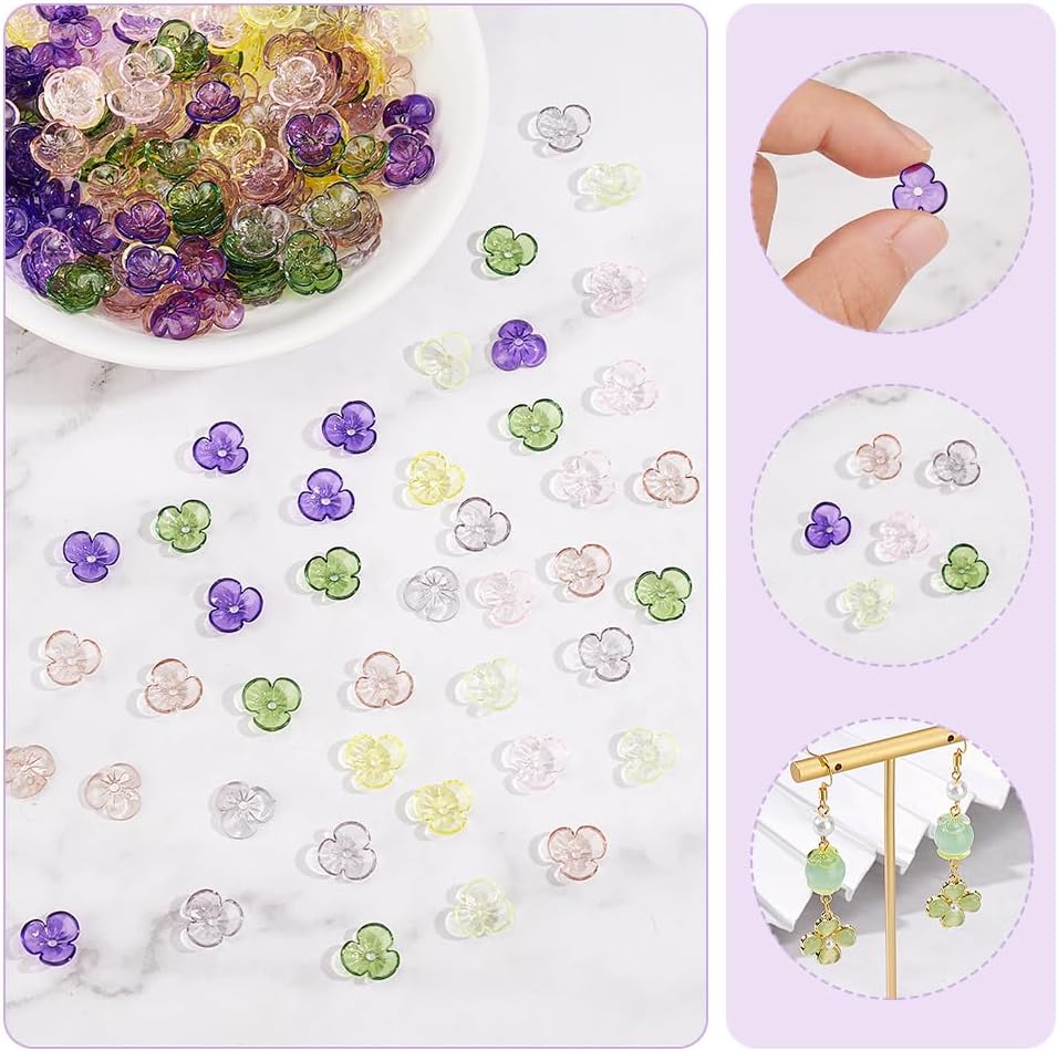 NBEADS 300 Pcs 6 Colors Flower Bead Caps, Floral End Caps 10mm Transparent Acrylic Flower Charms Beads for DIY Crafting Bracelet Necklace Jewelry Making - Image 4